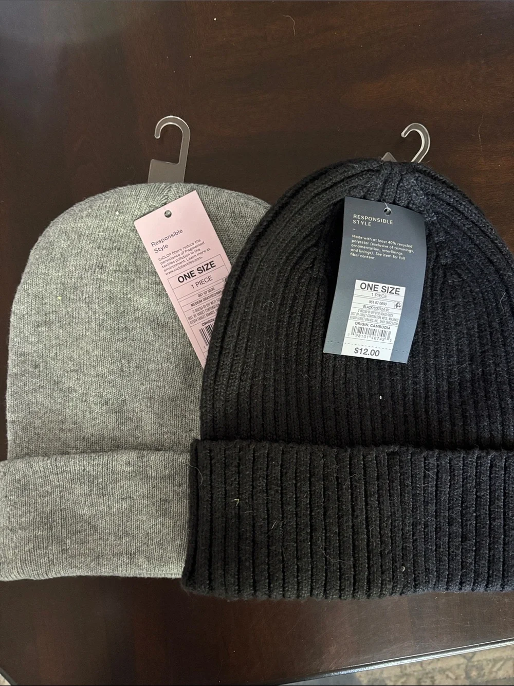 CozyRibbed Universal Thread Black Beanie Wild Fable Heather Gray Knit Beanie NWT